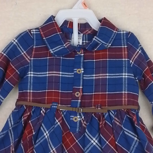 Carter's Baby 2-Peice Flannel Cotton Dress Set‎ Size 12mo in Red Blue Plaid - Picture 2 of 11
